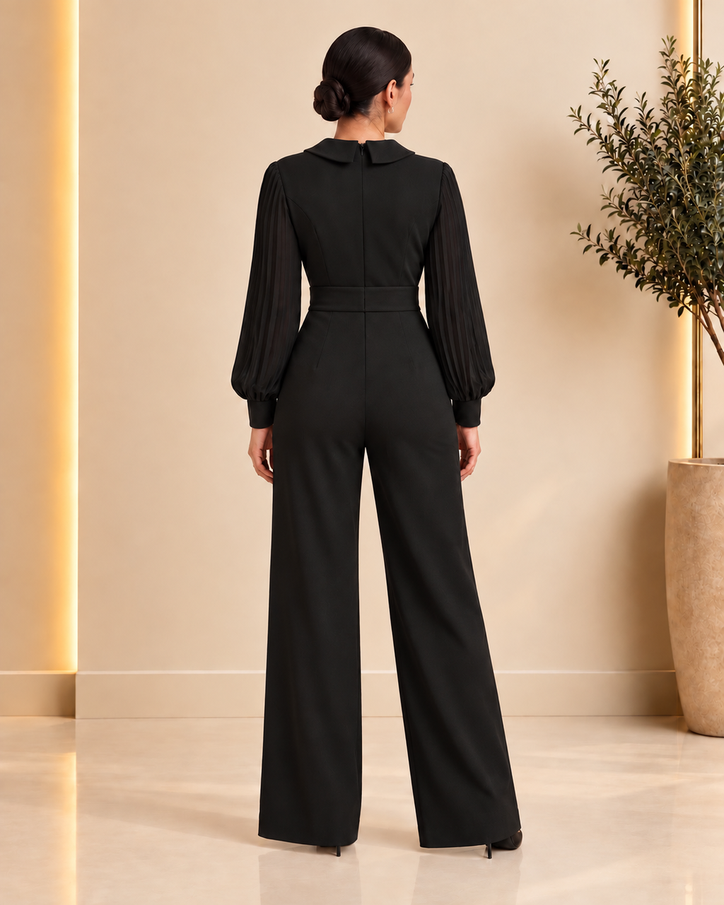 Black tailored jumpsuit back view