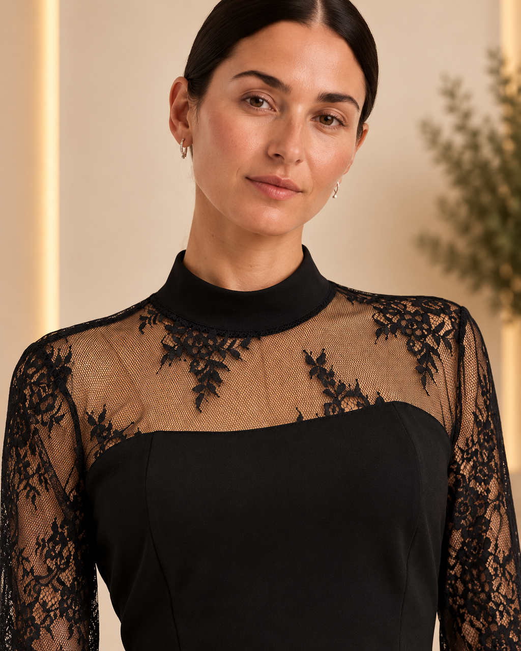 Sheer lace yoke detail