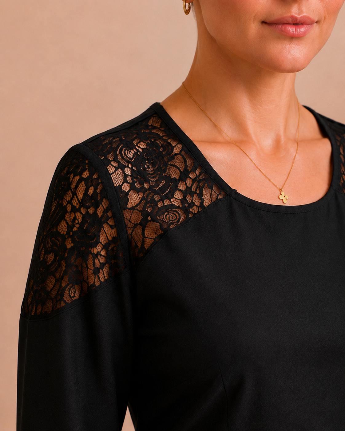 Black floral lace shoulder detail