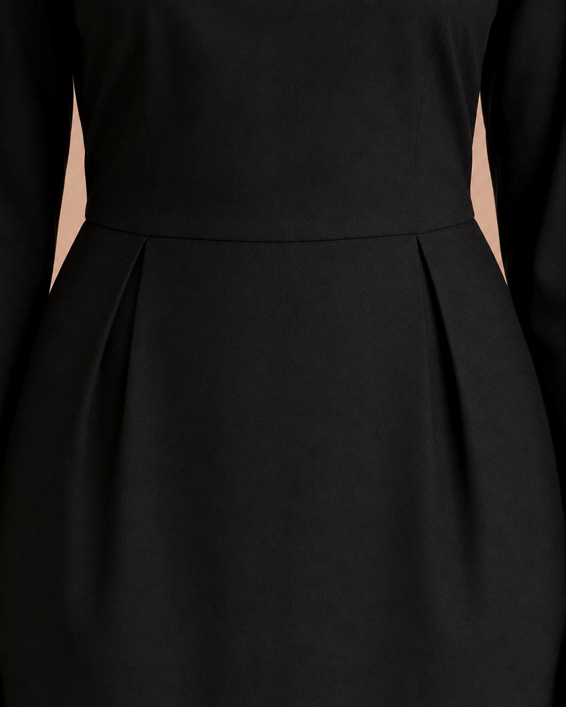 Black dress tailored waist and front pleat detail