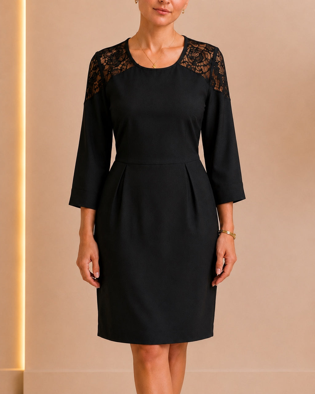 Black lace tailored dress front view