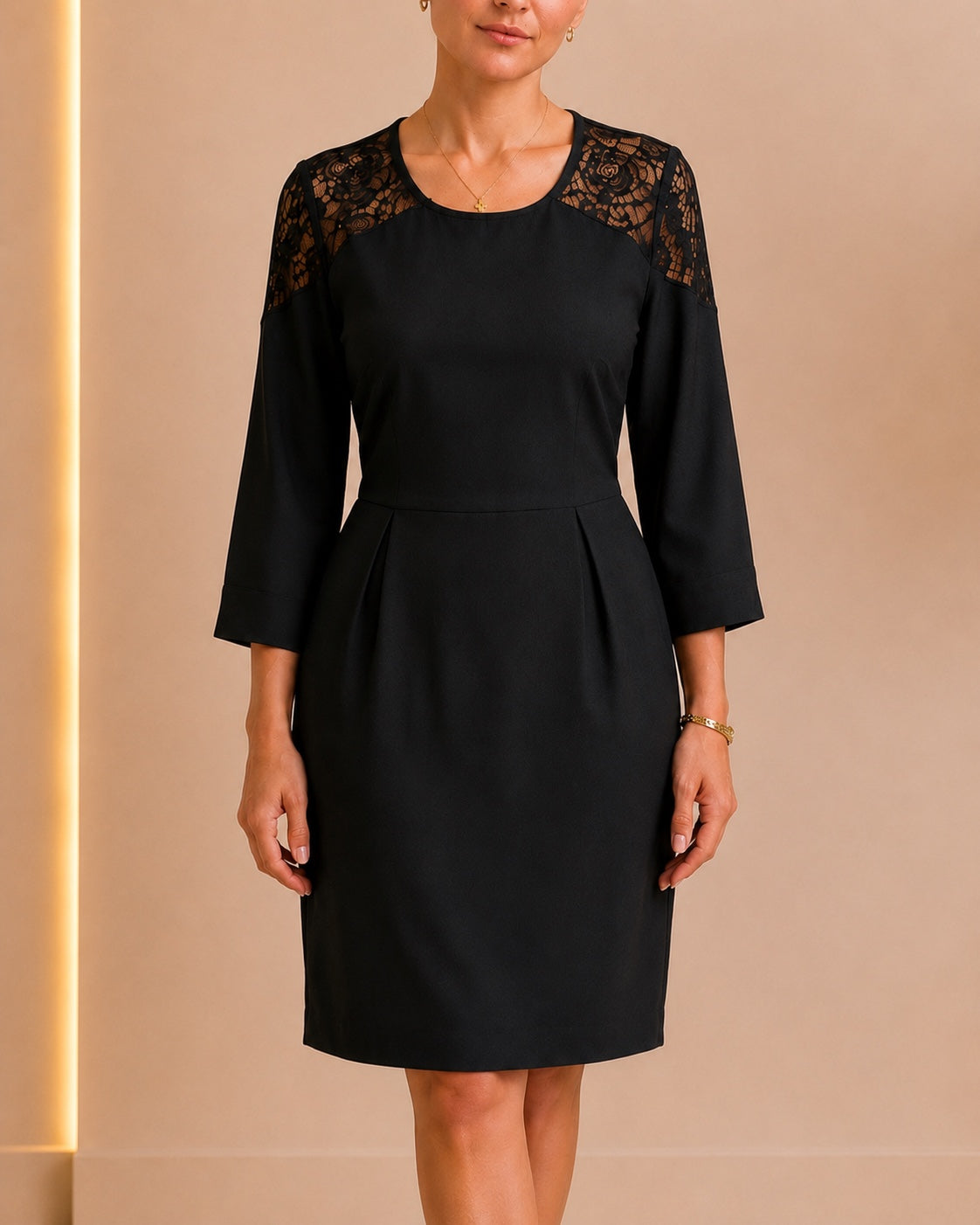 Black lace tailored dress front view