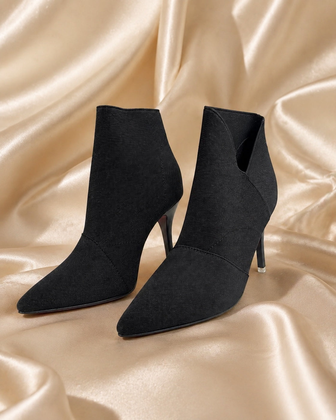 Black Pointed-Toe Stiletto Ankle Boots