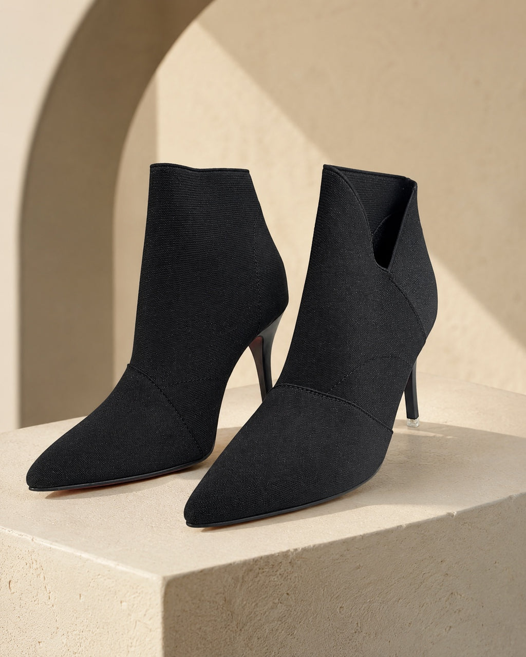 Black Pointed-Toe Stiletto Ankle Boots