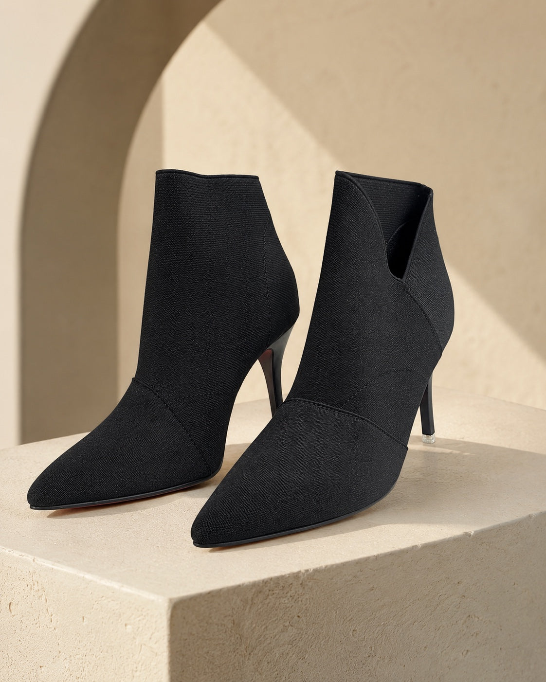 Black Pointed-Toe Stiletto Ankle Boots