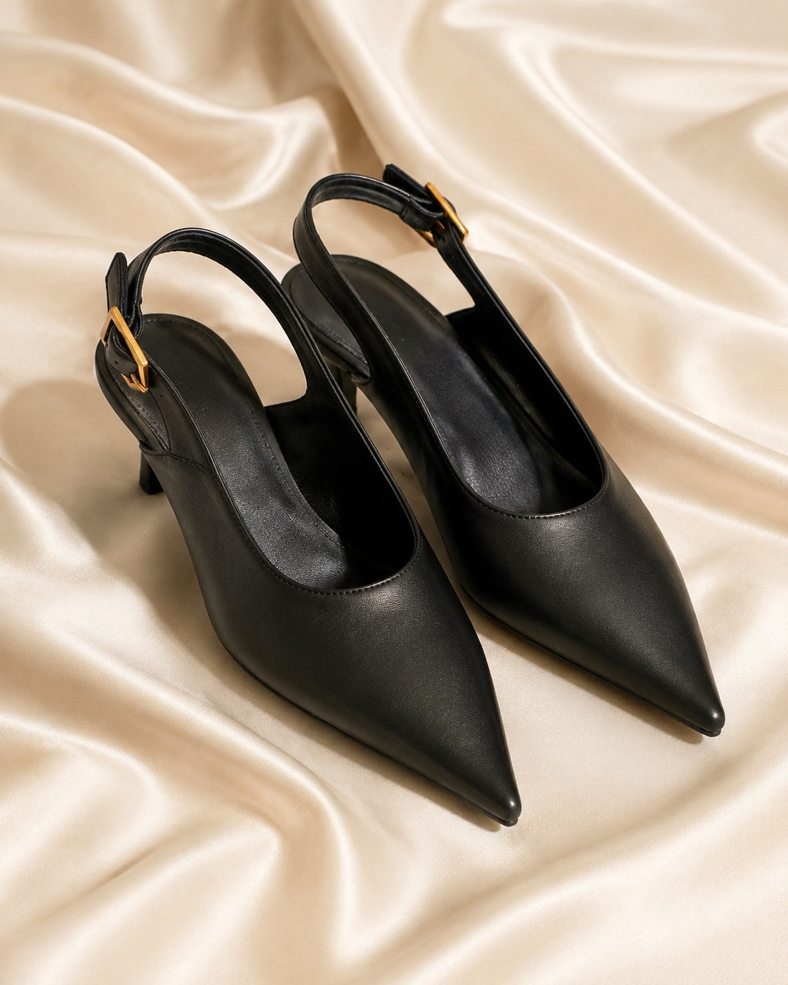 Black pointed-toe slingback heels alternate view