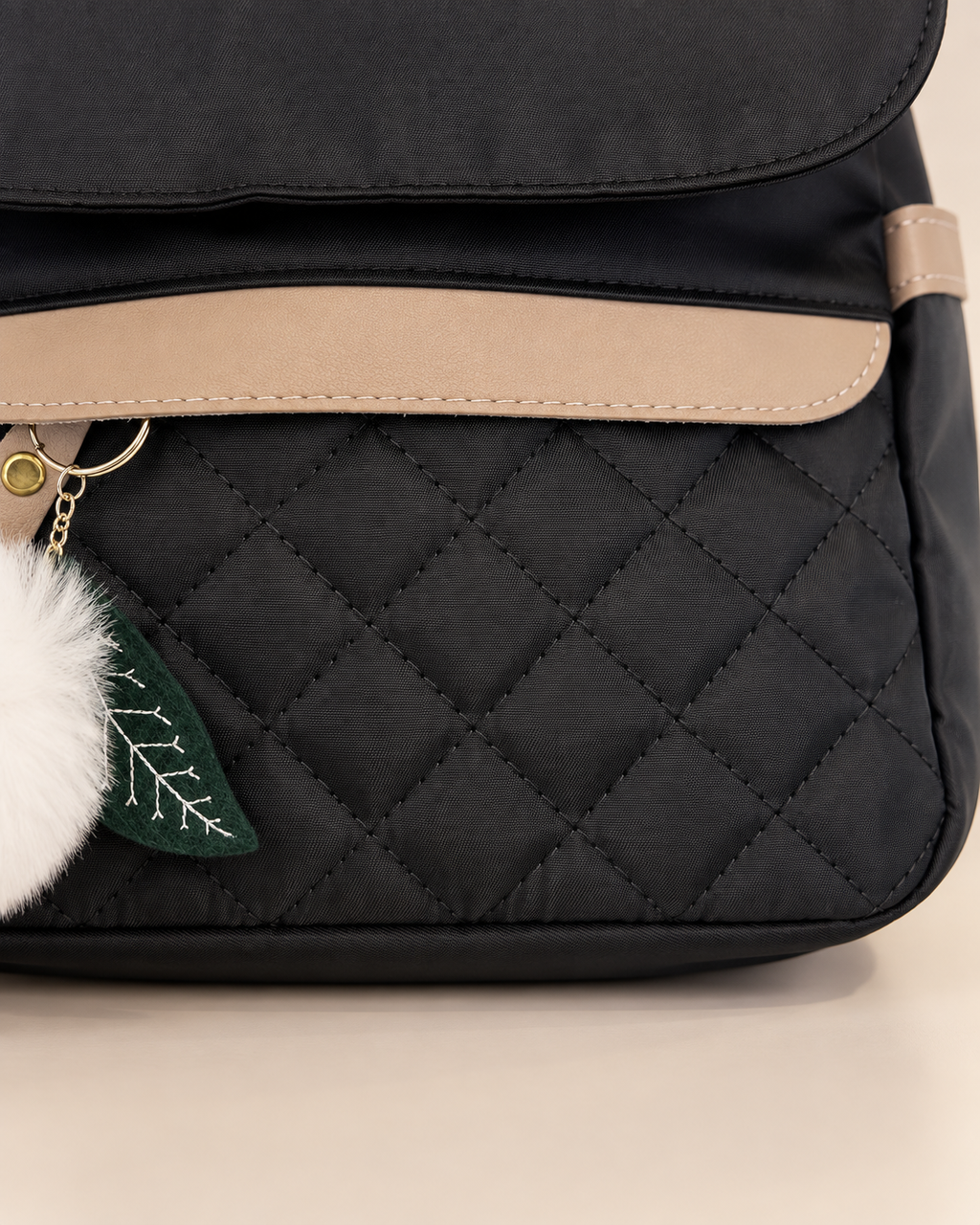 JINGPIN Black & Beige Quilted Mini Backpack