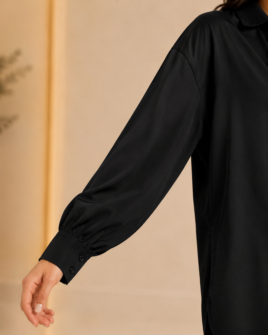 Black shirt relaxed sleeve detail