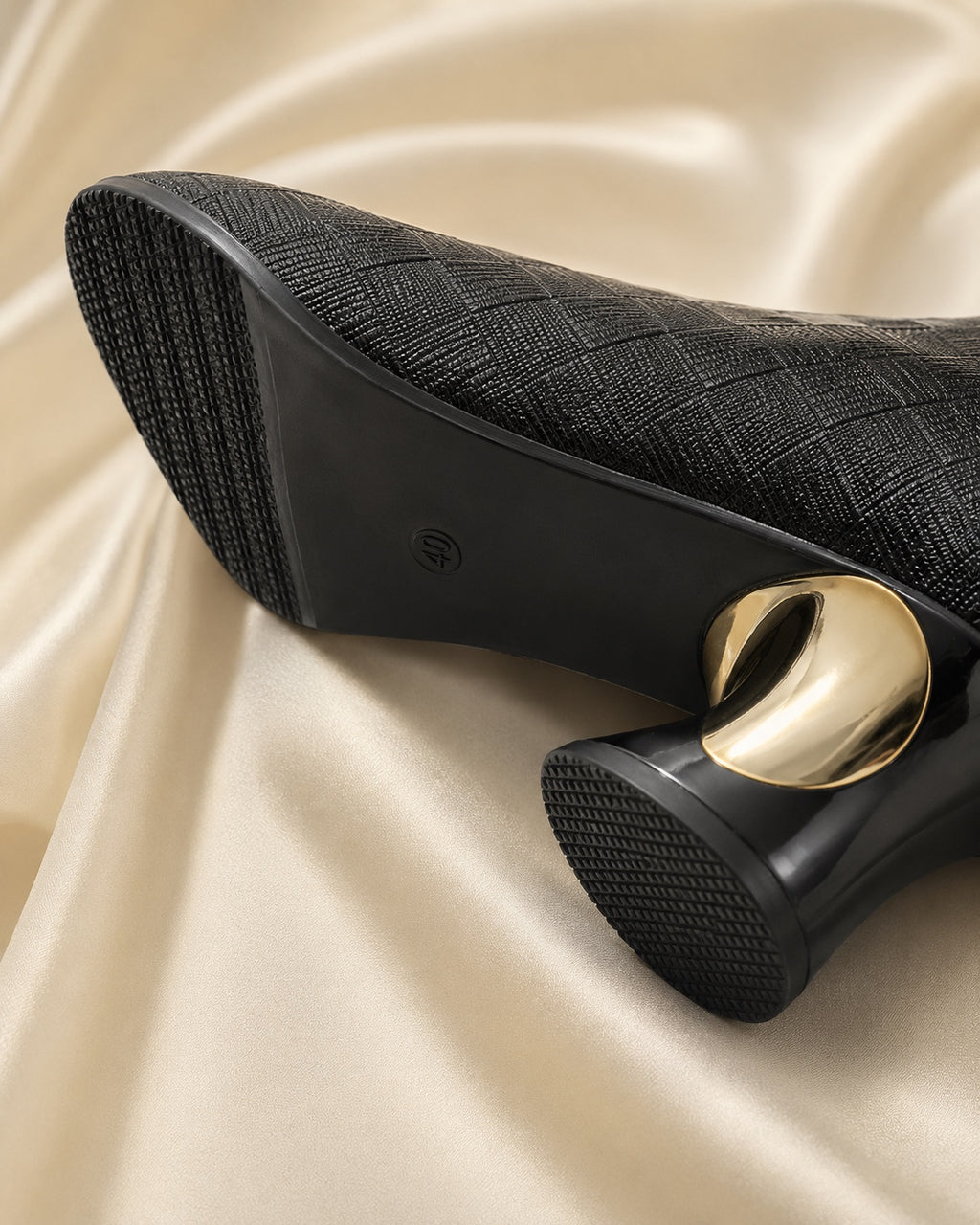 Black Textured Gold-Zip Ankle Boots image 10