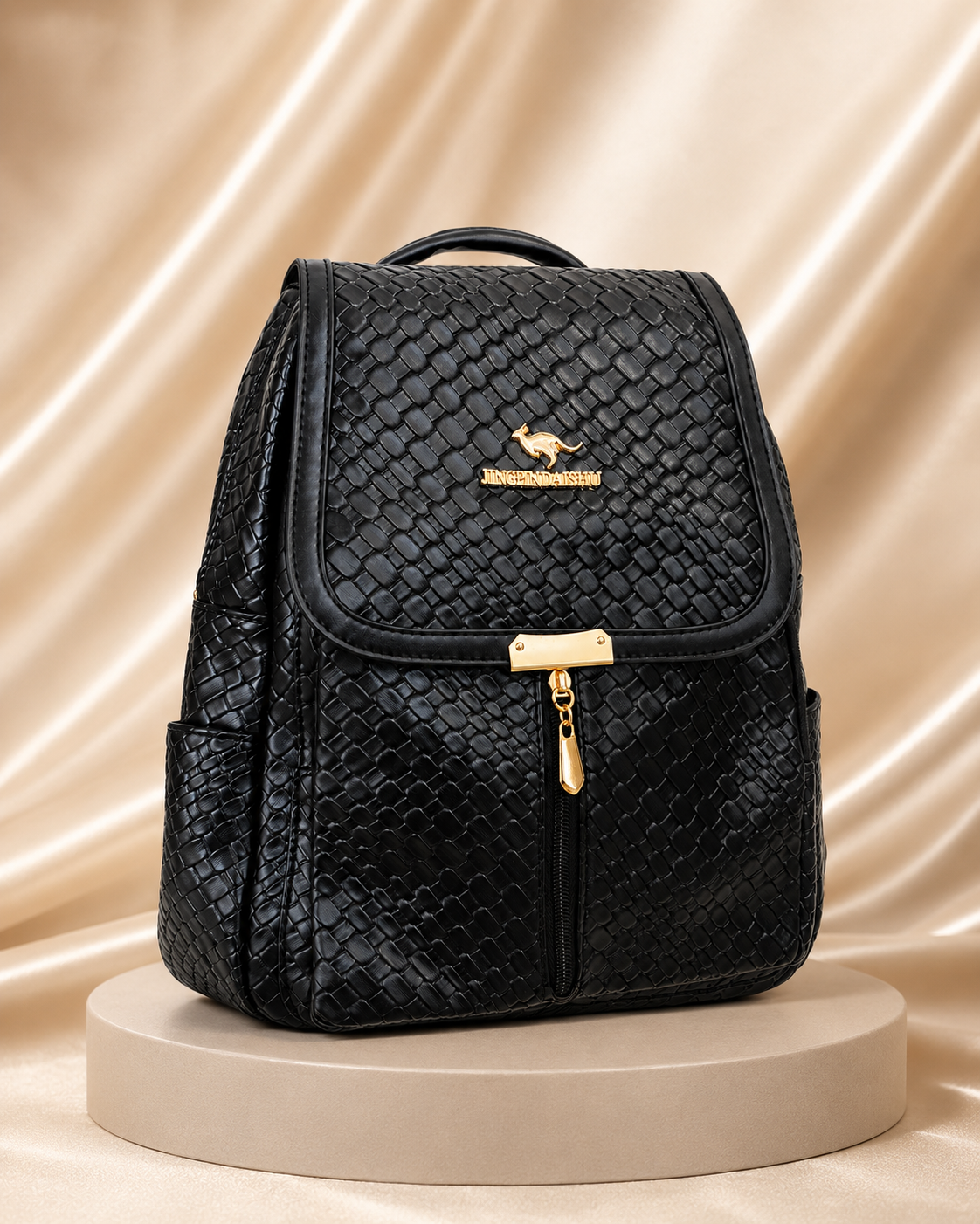 Black woven-texture backpack main product image