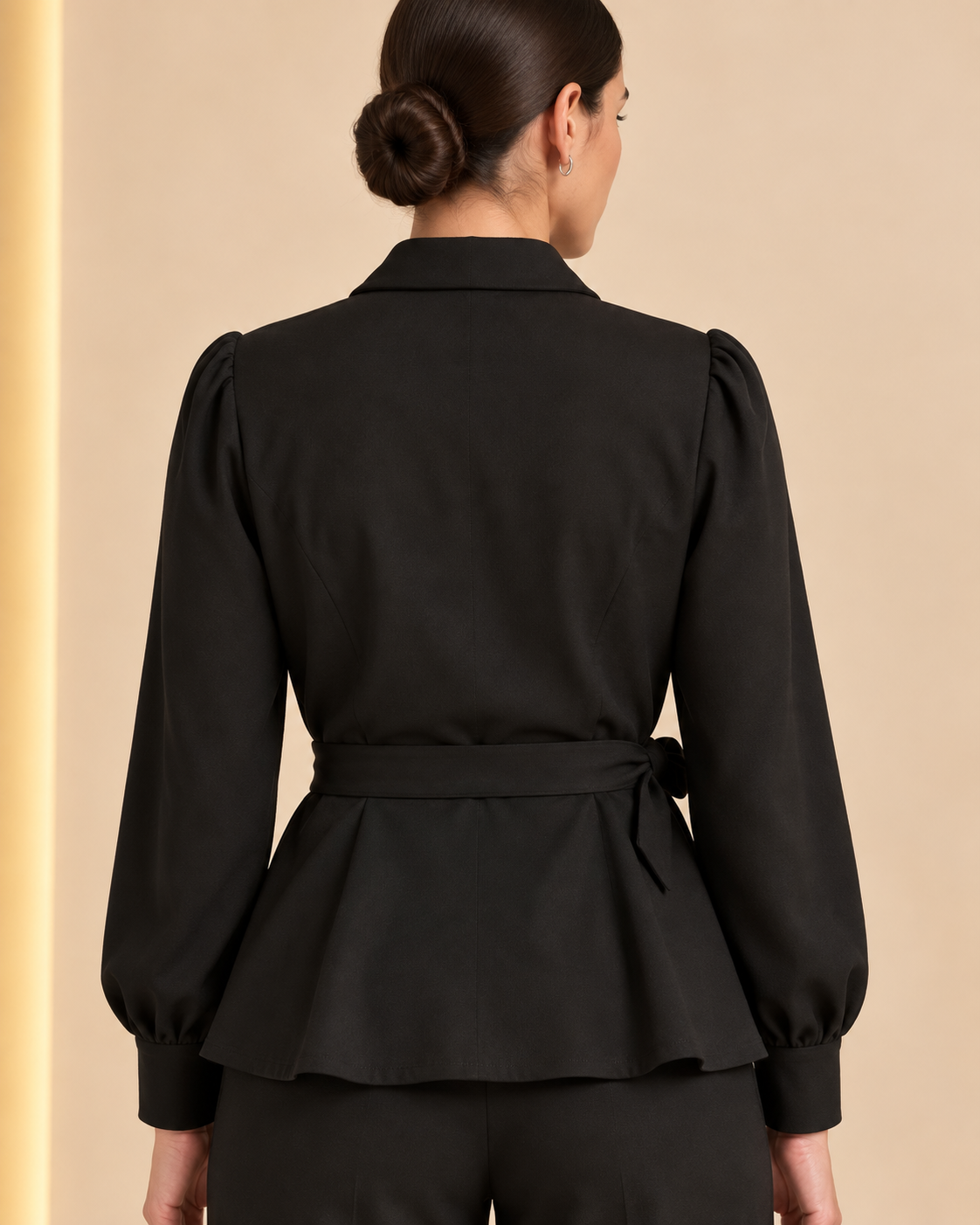 Back waist tie and peplum detail