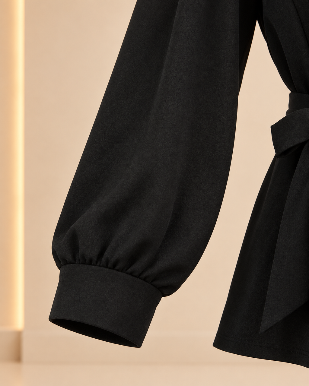 Gathered sleeve and cuff detail