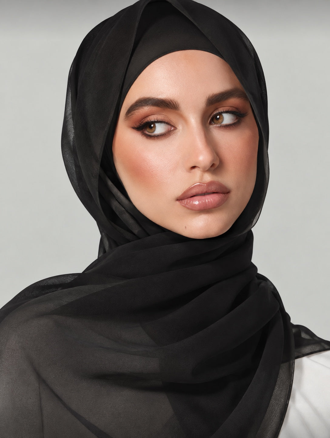 Black Chiffon Hijab on model
