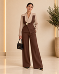Front view - Chocolate Brown & Beige Asymmetric Tailored Set