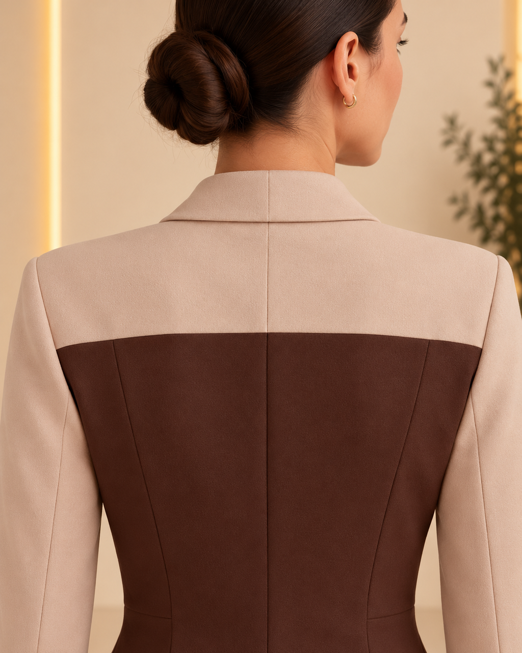 Back collar - Chocolate Brown & Beige Asymmetric Tailored Set