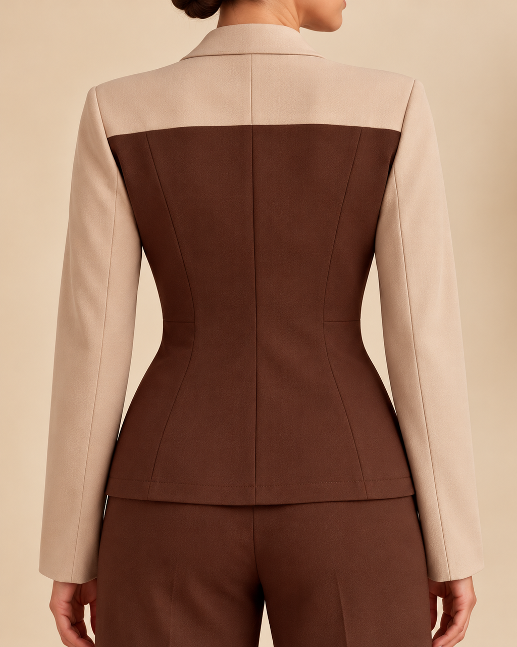 Back tailoring - Chocolate Brown & Beige Asymmetric Tailored Set