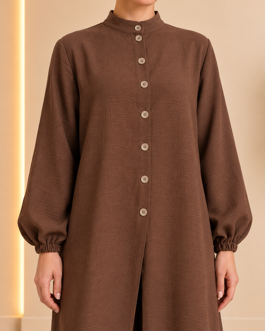 Cocoa Brown Textured Long Tunic Set – buttons