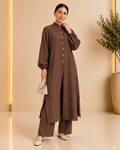 Cocoa Brown Textured Long Tunic Set – front