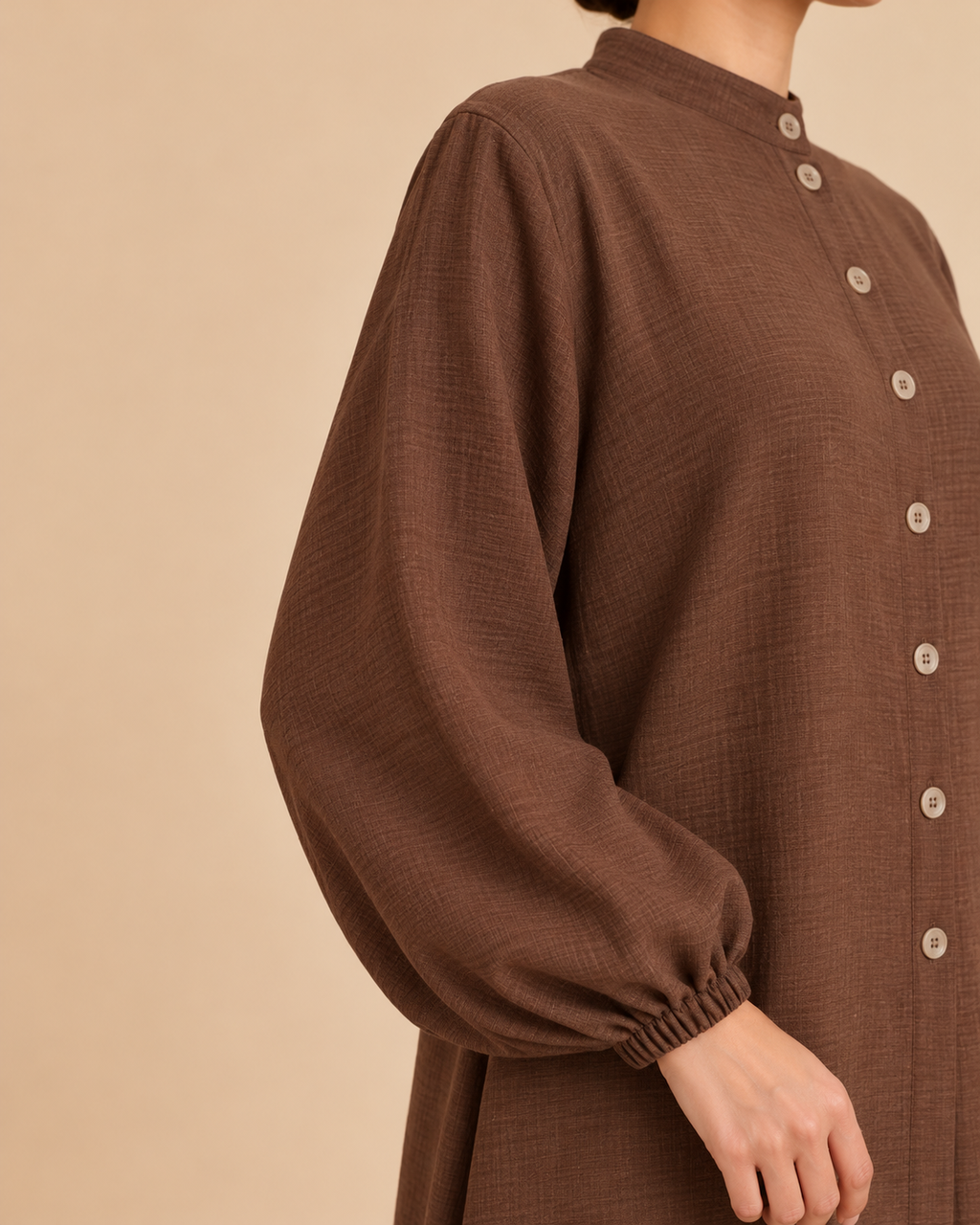 Cocoa Brown Textured Long Tunic Set – sleeve
