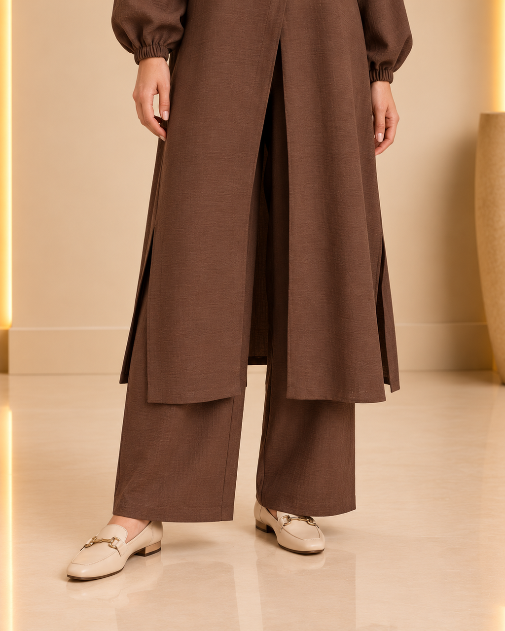 Cocoa Brown Textured Long Tunic Set – trousers