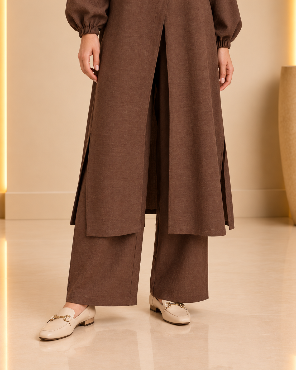 Cocoa Brown Textured Long Tunic Set – trousers