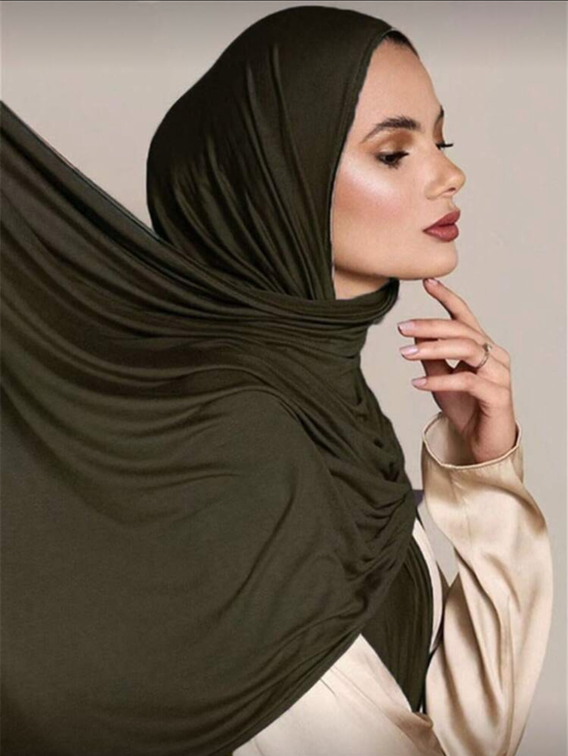 Dark Olive Jersey Hijab - BMG Royal Boutique