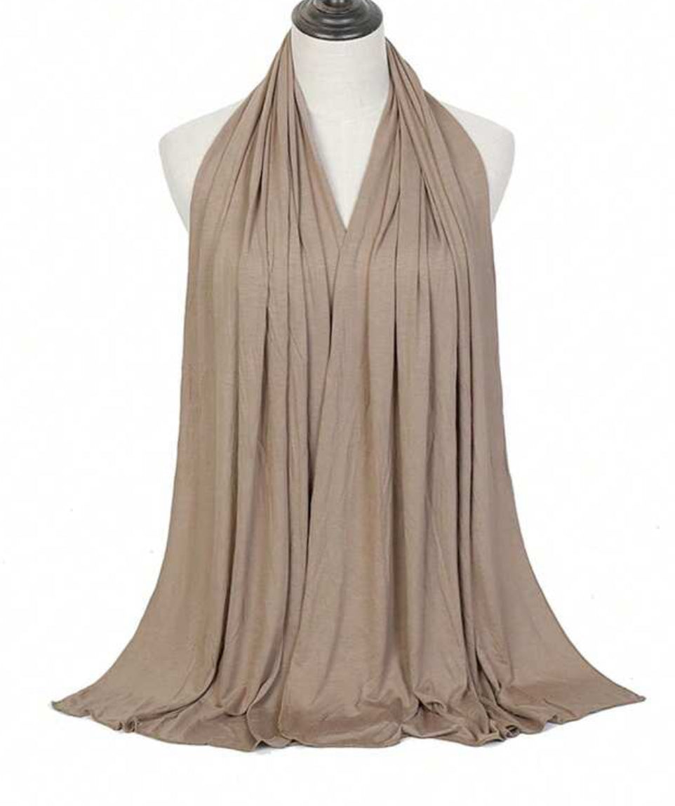 Taupe Jersey Hijab Scarf on mannequin