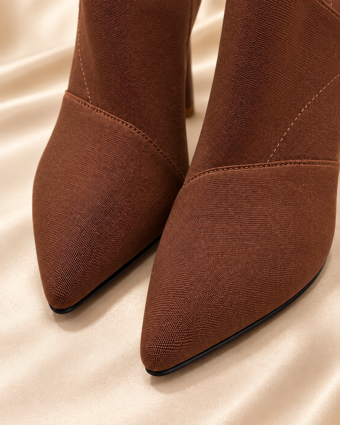 Brown pointed ankle boots toe detail