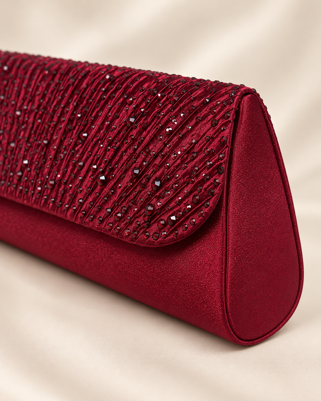 Burgundy evening bag side construction detail