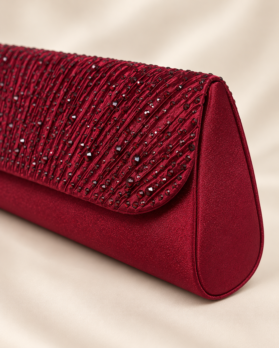 Burgundy evening bag side construction detail