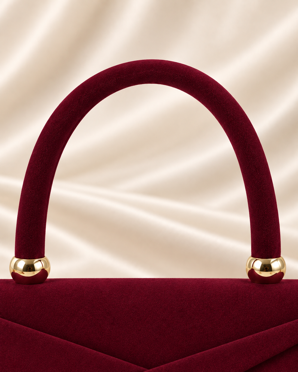 Burgundy handbag handle and gold hardware detail