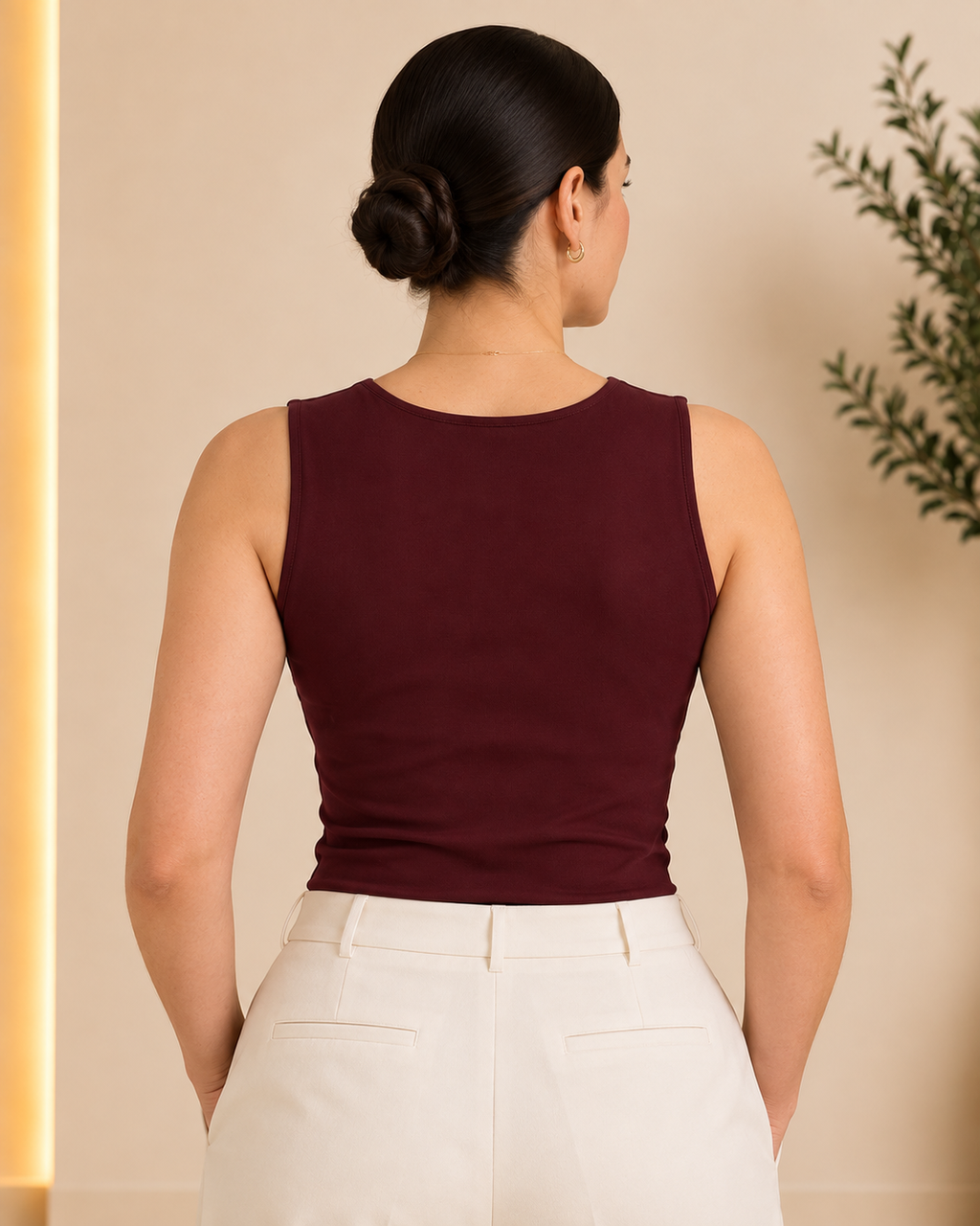 Burgundy Sleeveless Fitted Top - Back