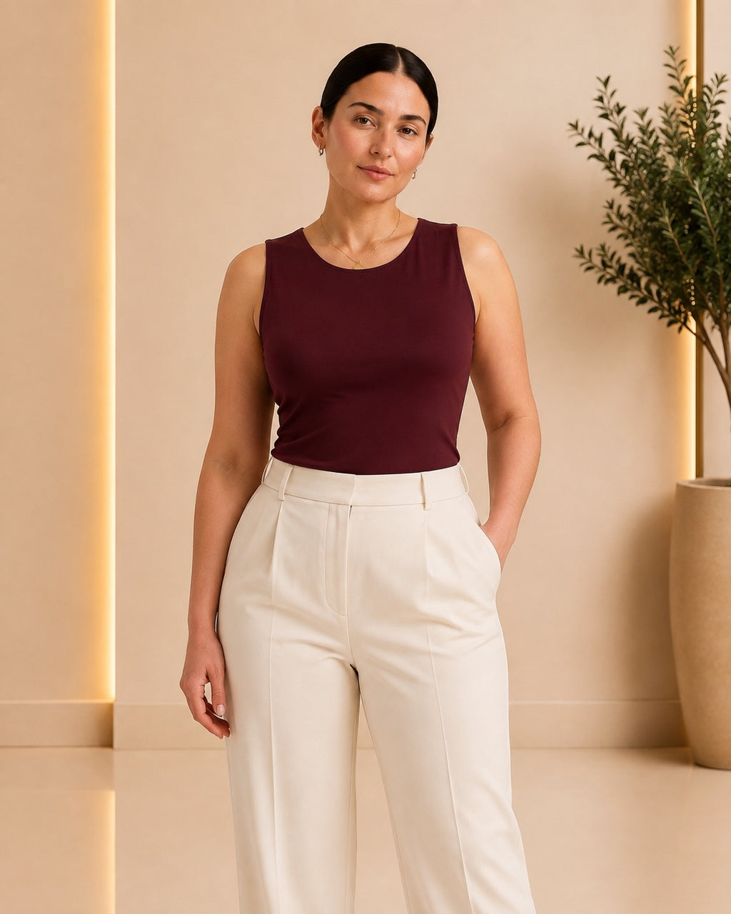Burgundy Sleeveless Fitted Top - Front