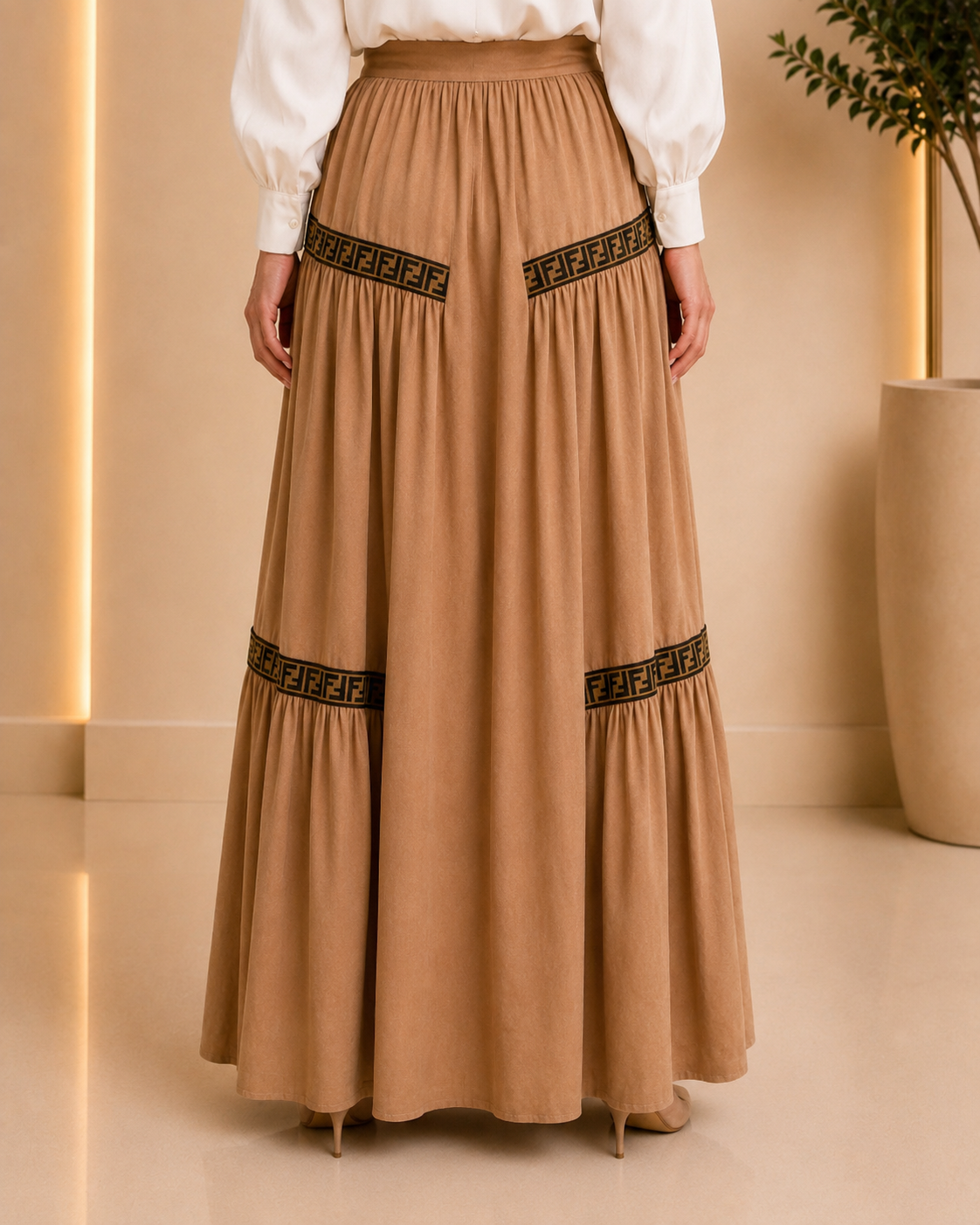 Camel maxi skirt back view