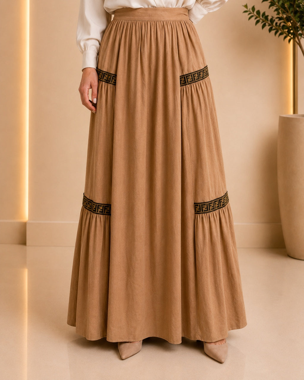 Camel maxi skirt front view