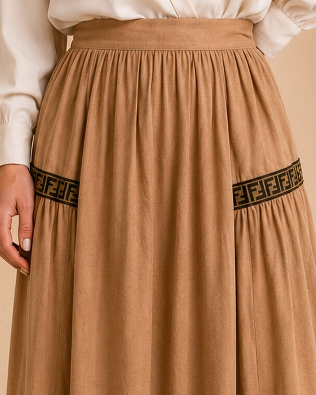 Camel maxi skirt waistband detail