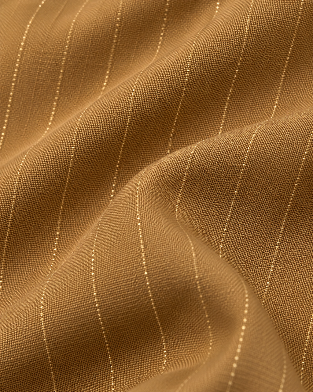 Camel pinstripe trousers fabric texture detail