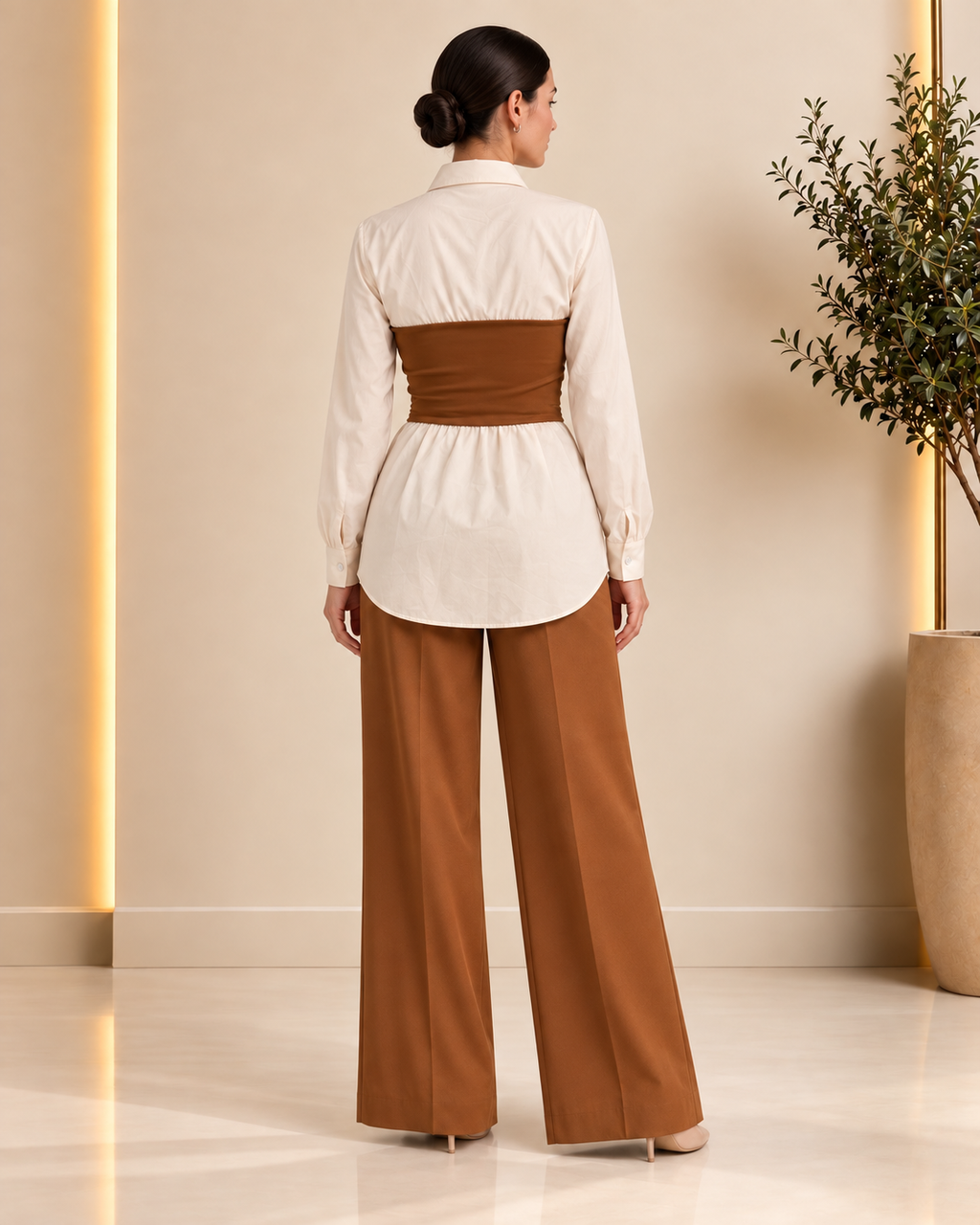 Caramel and ivory set back view