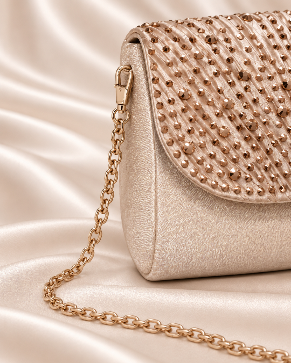 Champagne clutch gold chain detail