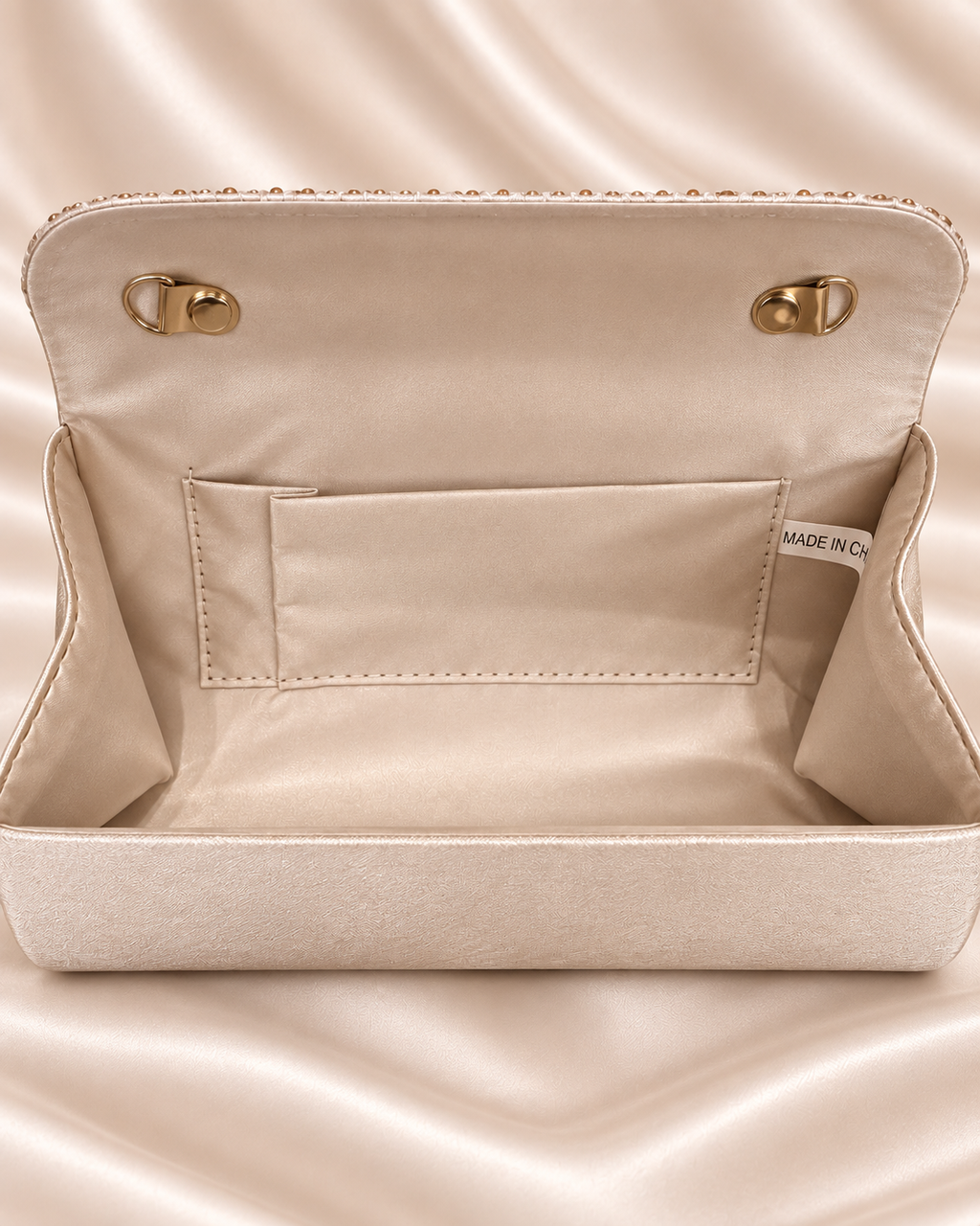 Champagne clutch interior detail
