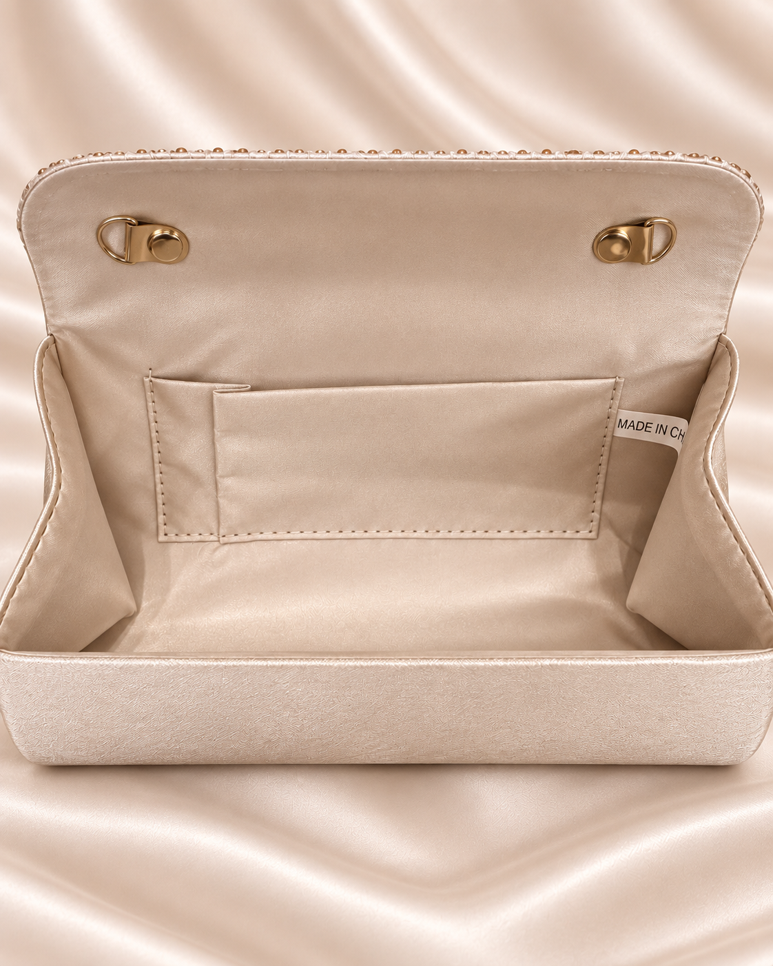 Champagne clutch interior detail