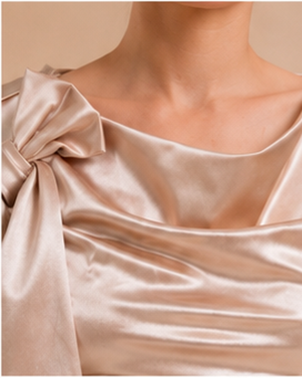 Champagne satin bodysuit draped neckline detail