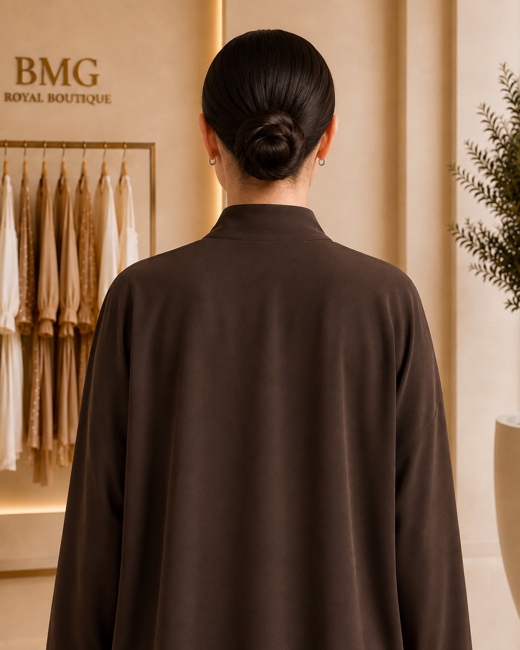 Chocolate brown abaya - back neckline detail