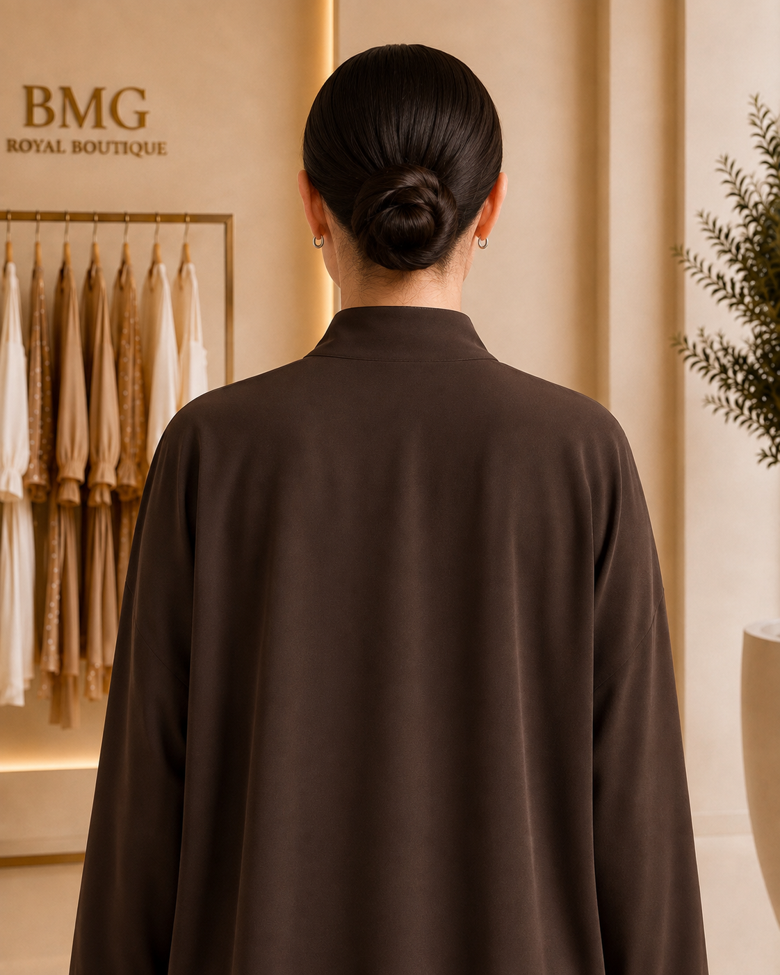 Chocolate brown abaya - back neckline detail