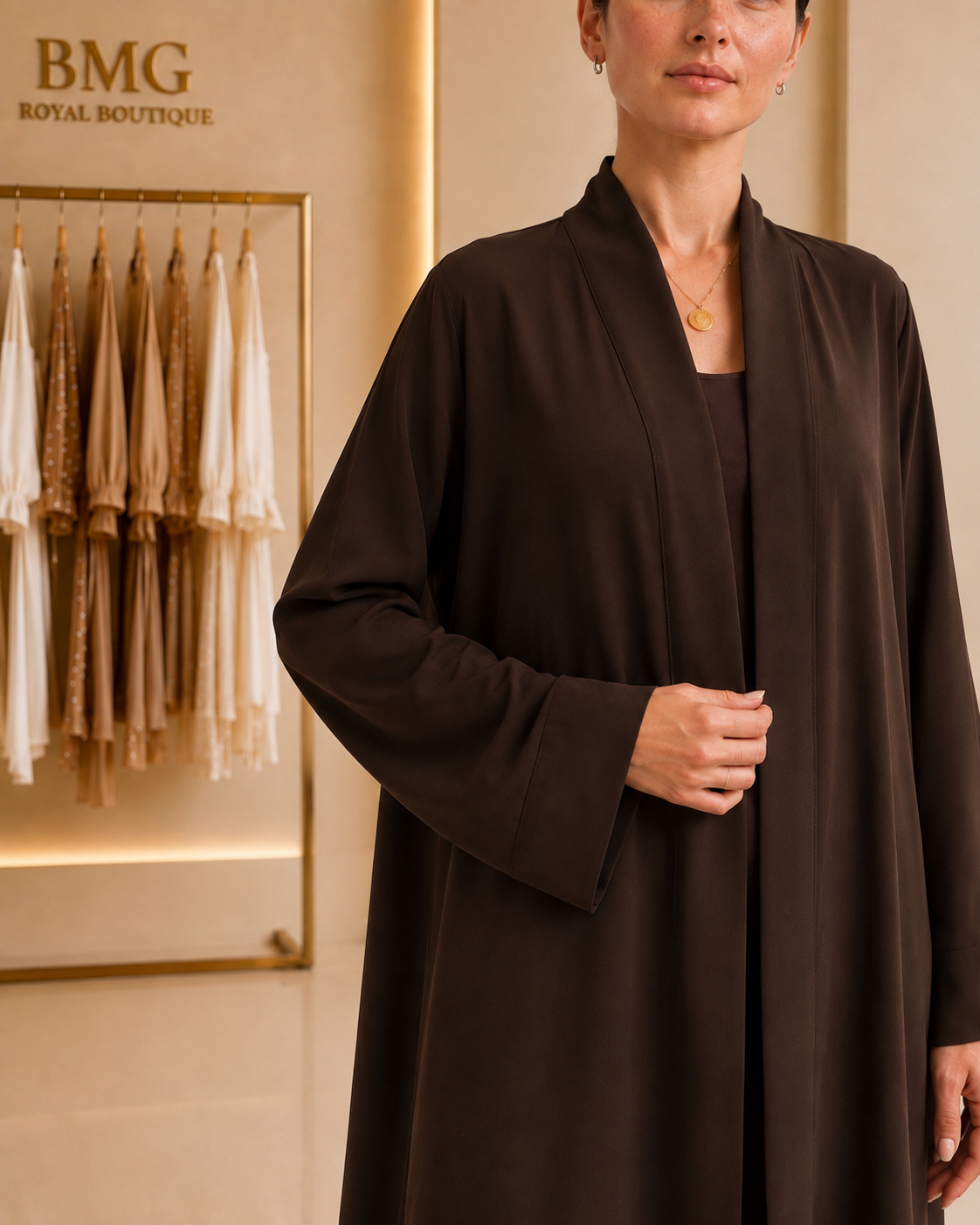Chocolate brown abaya - sleeve shape detail