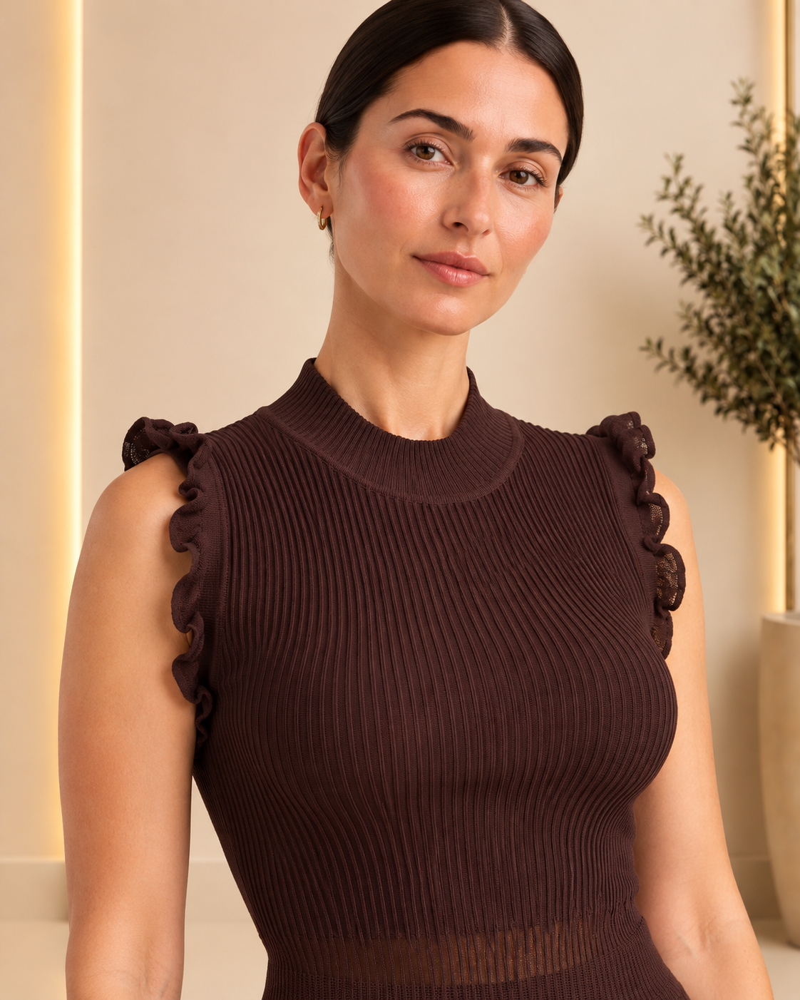 Front ribbed knit texture and shoulder detail