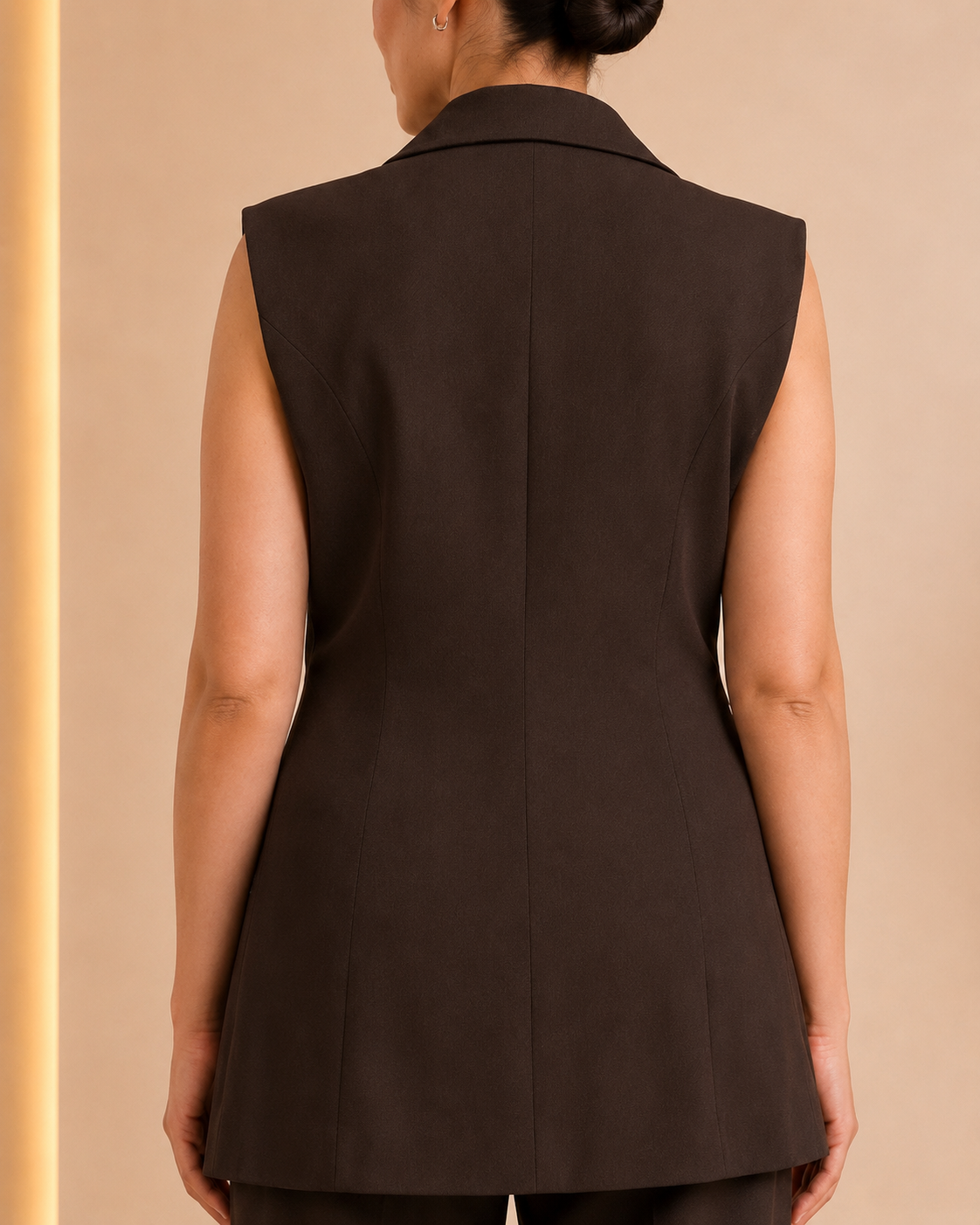 Chocolate tailored set - back seams detail