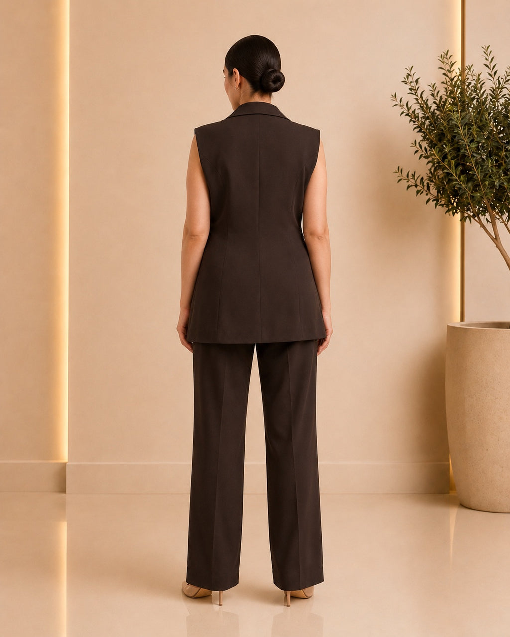Chocolate tailored set - back view