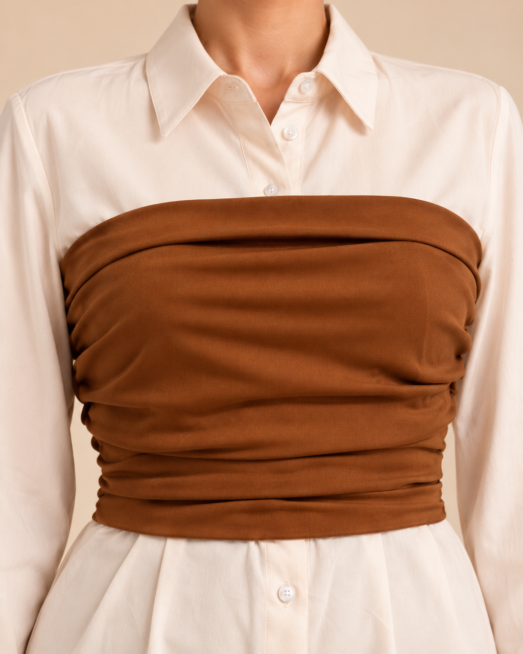 Caramel ruched bandeau detail