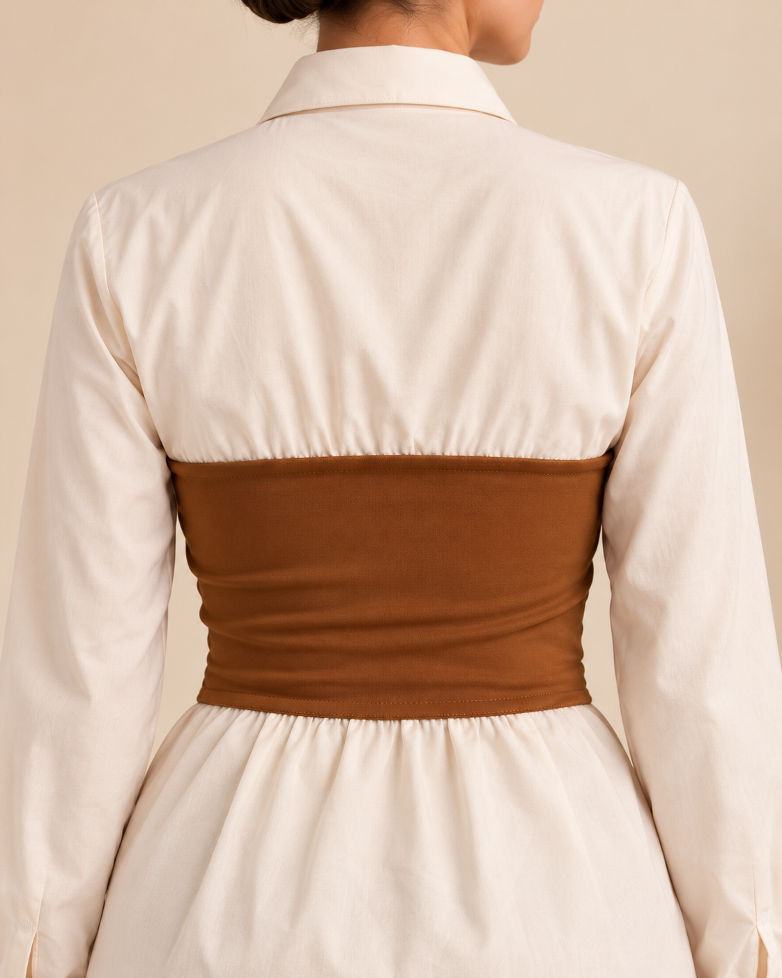 Ivory shirt front button and hem detail